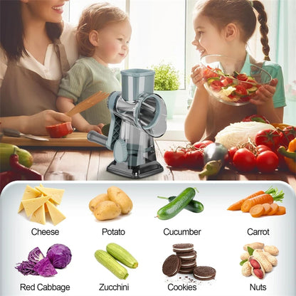 3-in-1 Rotary Cheese Grater-Manual Vegetable Slicer-Nut Grinder