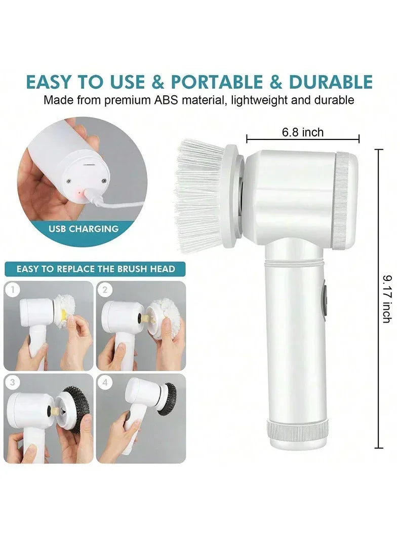 5 in 1 Electric Spin Scrubber with 5 Replaceable Brush Heads