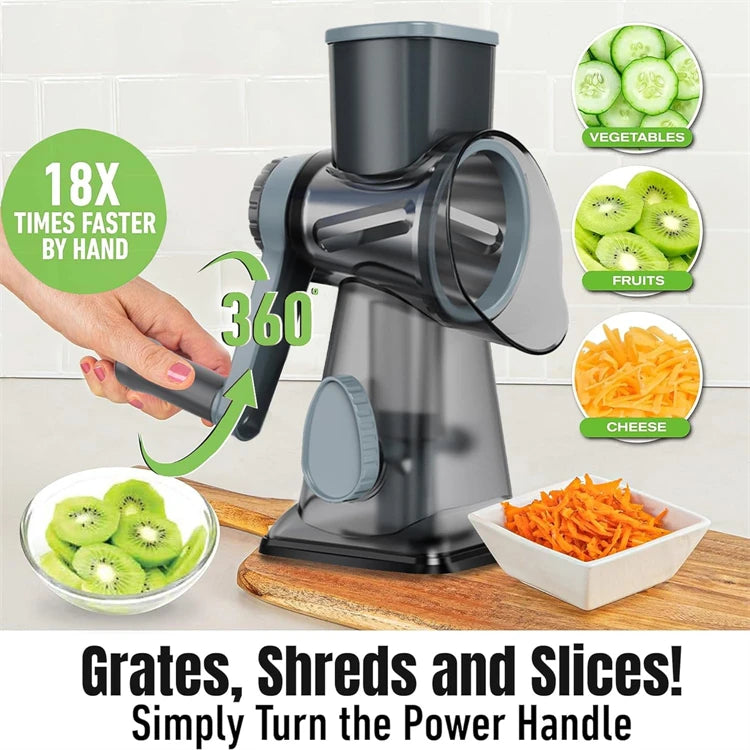 3-in-1 Rotary Cheese Grater-Manual Vegetable Slicer-Nut Grinder