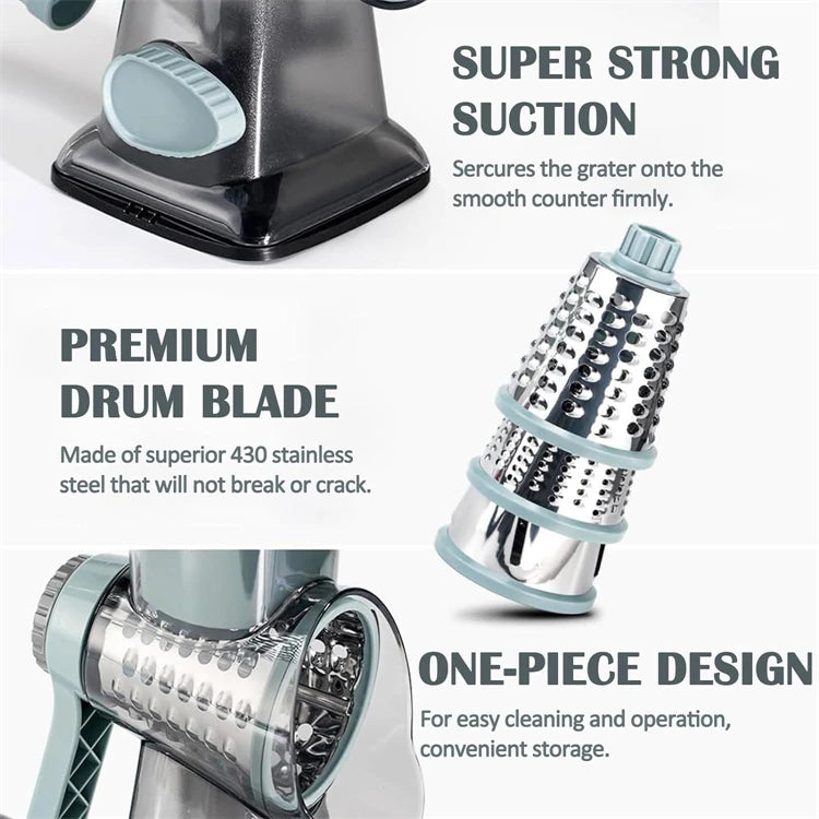 3-in-1 Rotary Cheese Grater-Manual Vegetable Slicer-Nut Grinder
