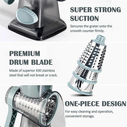 3-in-1 Rotary Cheese Grater-Manual Vegetable Slicer-Nut Grinder