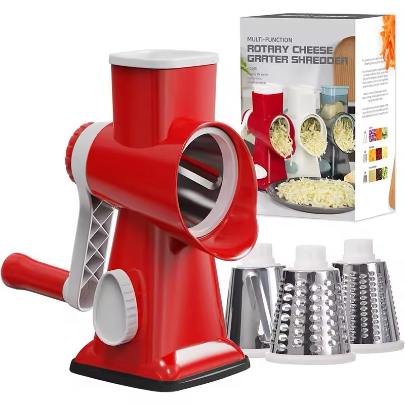 3-in-1 Rotary Cheese Grater-Manual Vegetable Slicer-Nut Grinder