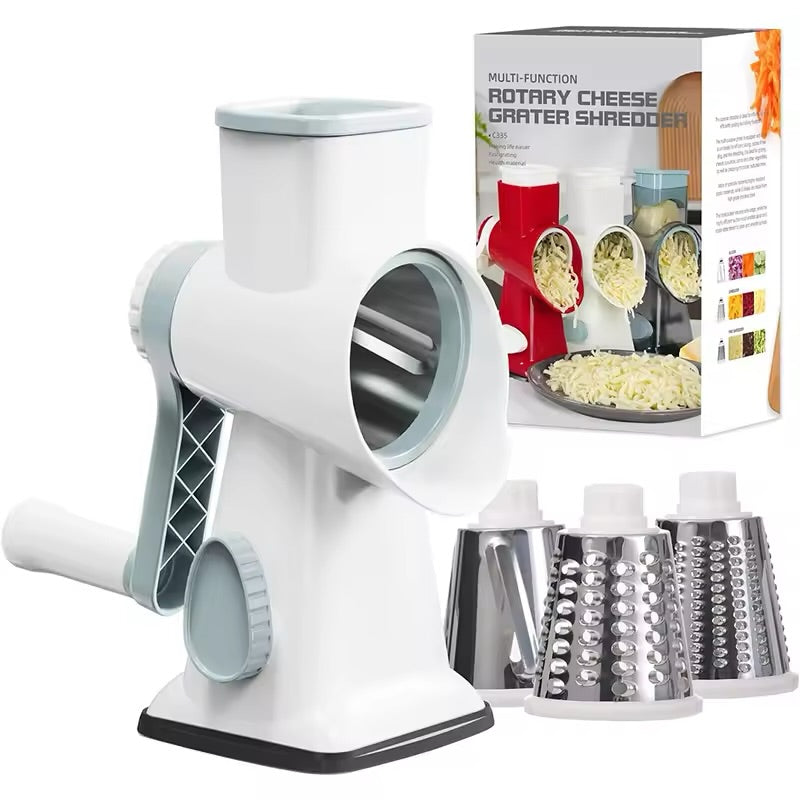 3-in-1 Rotary Cheese Grater-Manual Vegetable Slicer-Nut Grinder